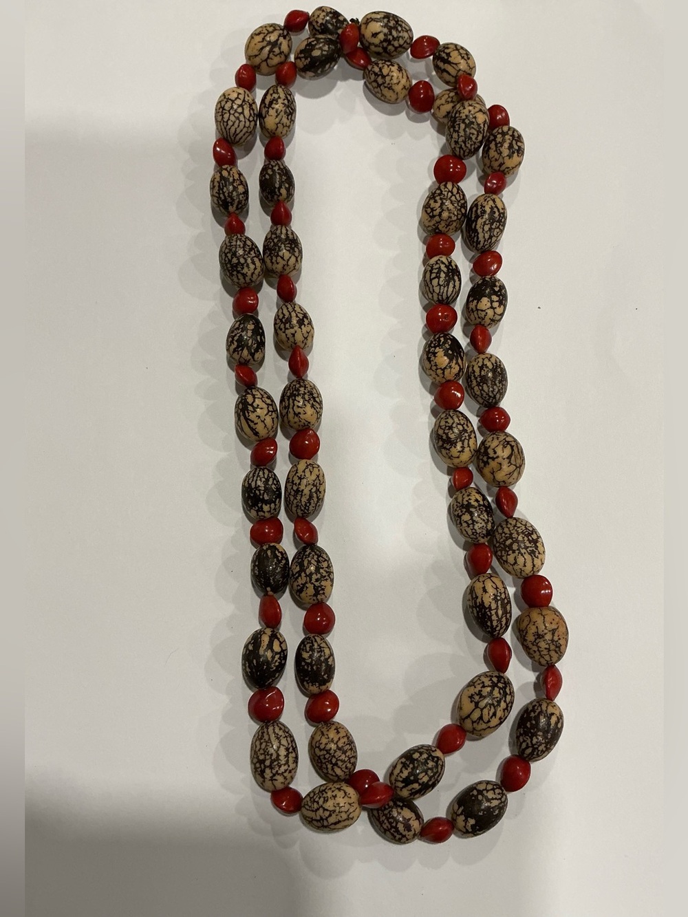 Handcrafted Female Huayruro and Bombona Seeds Long Necklace